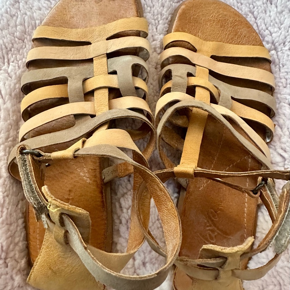 Tan Strappy Sandals with Adjustable Ankle Strap